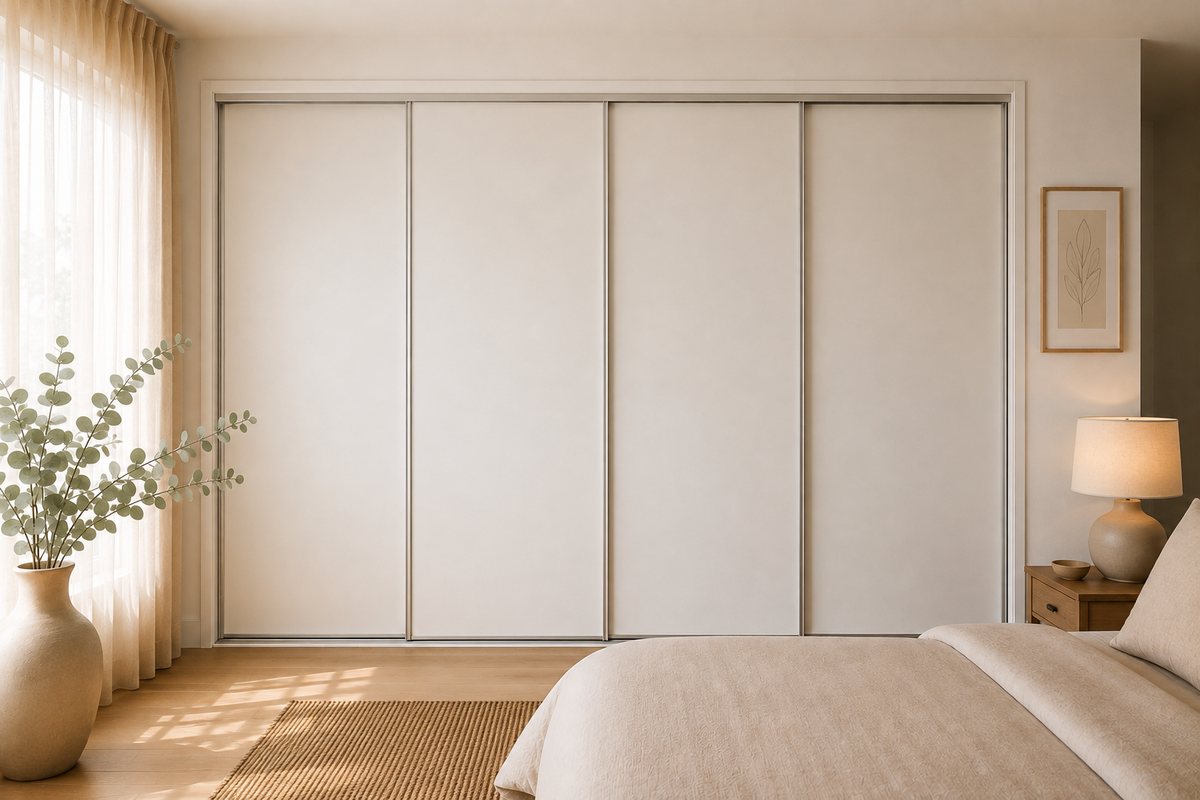 Standard Framed Sliding Wardrobe Doors — White Vinyl