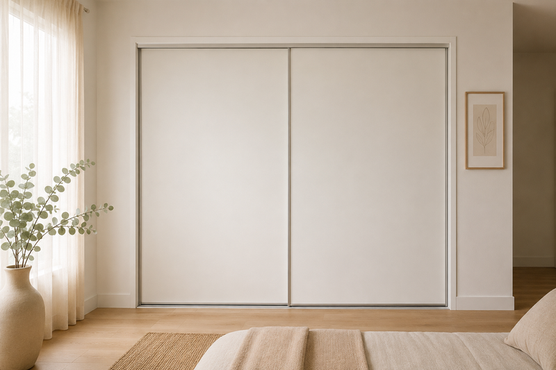 Standard Framed Sliding Wardrobe Doors — White Vinyl