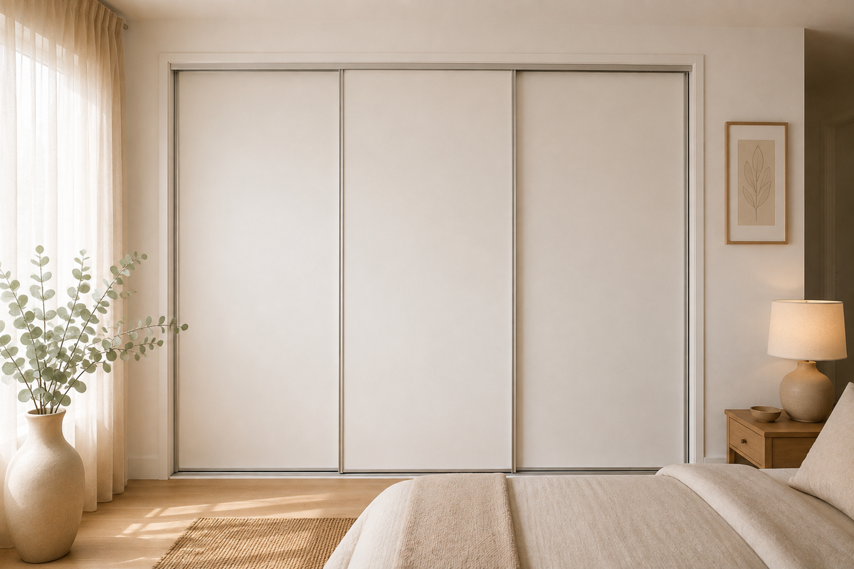 Standard Framed Sliding Wardrobe Doors — White Vinyl