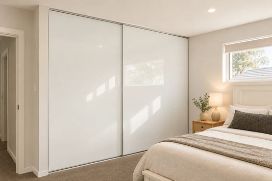 Frameless Sliding Wardrobe Doors — Super White Glass