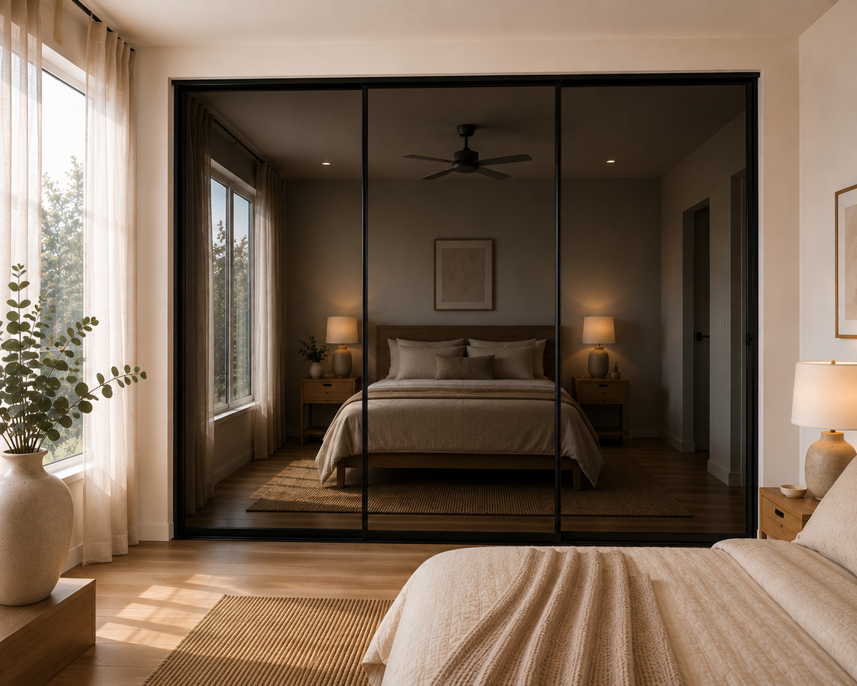 Standard Framed Sliding Wardrobe Doors — Black Glass