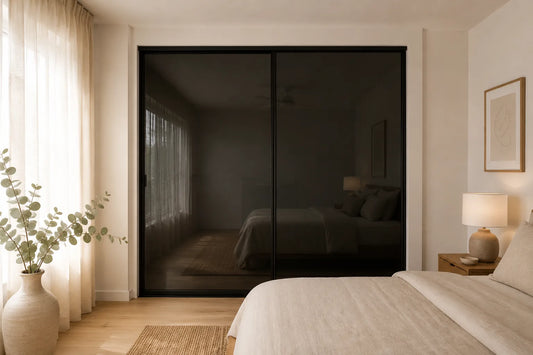 Standard Framed Sliding Wardrobe Doors — Black Glass