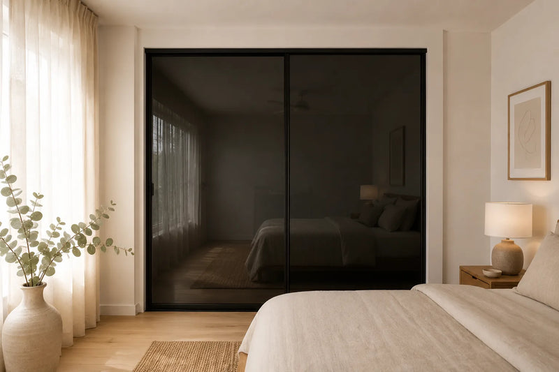 Standard Framed Sliding Wardrobe Doors — Black Glass
