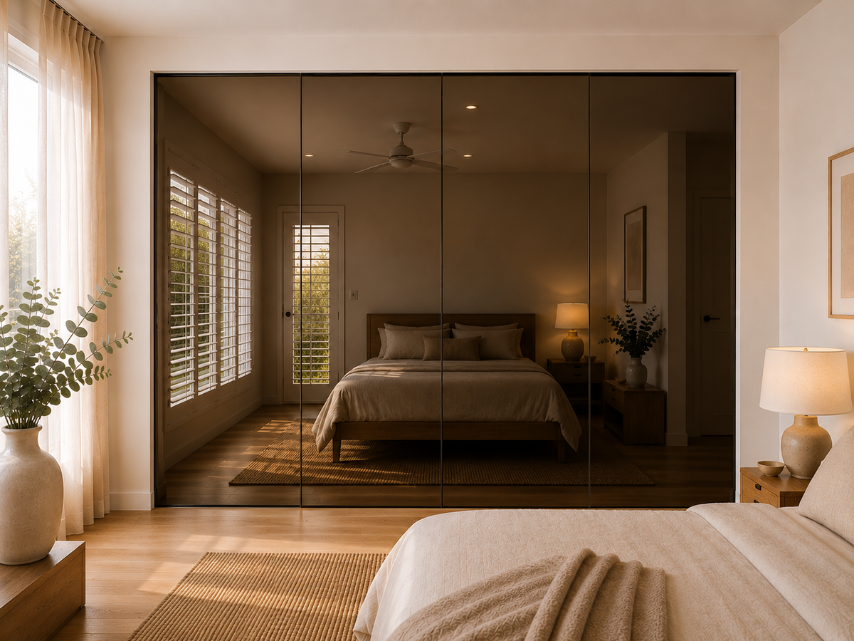 Frameless Sliding Wardrobe Doors — Bronze Glass