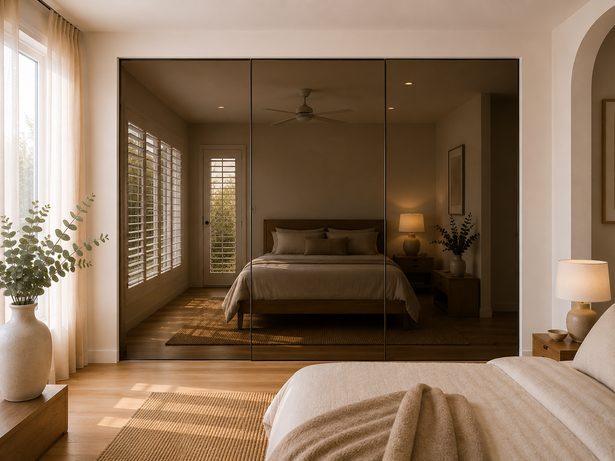 Frameless Sliding Wardrobe Doors — Bronze Glass