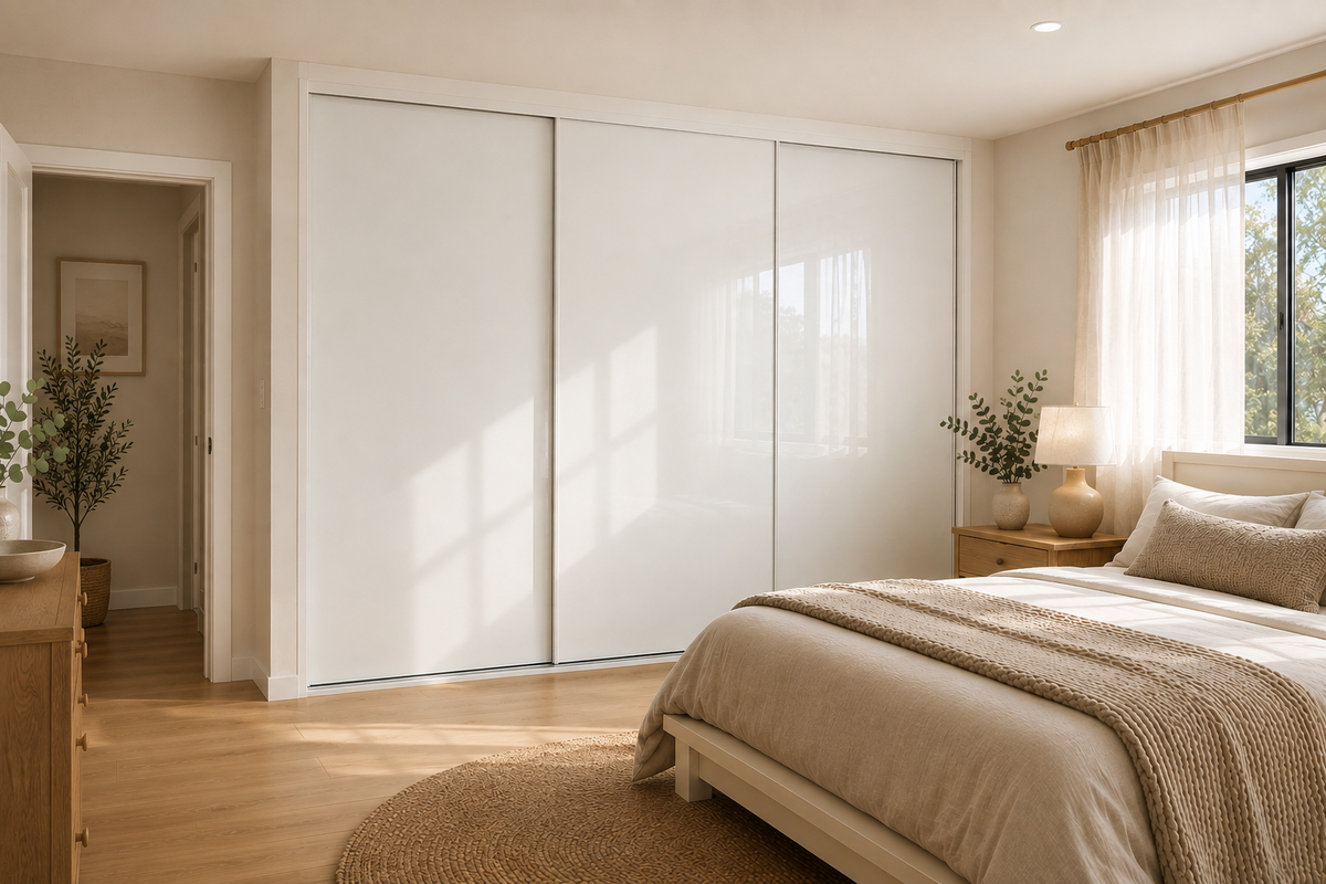 Standard Framed Sliding Wardrobe Doors — Super White Glass