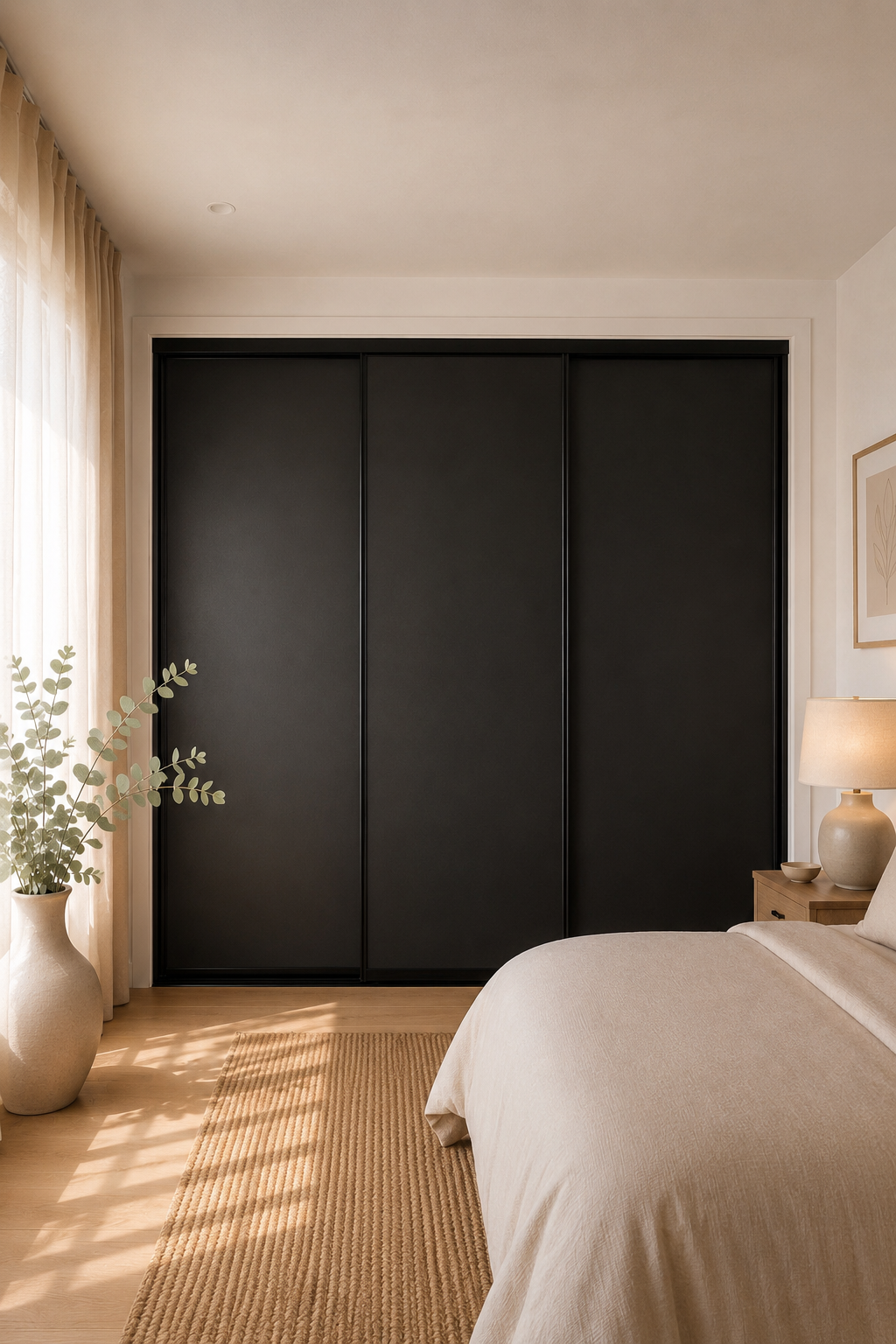 Standard Framed Sliding Wardrobe Doors — Black Vinyl