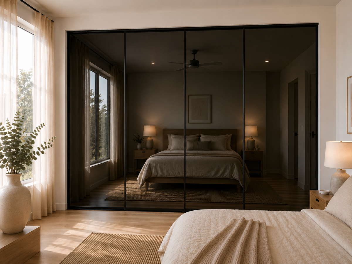 Standard Framed Sliding Wardrobe Doors — Black Glass