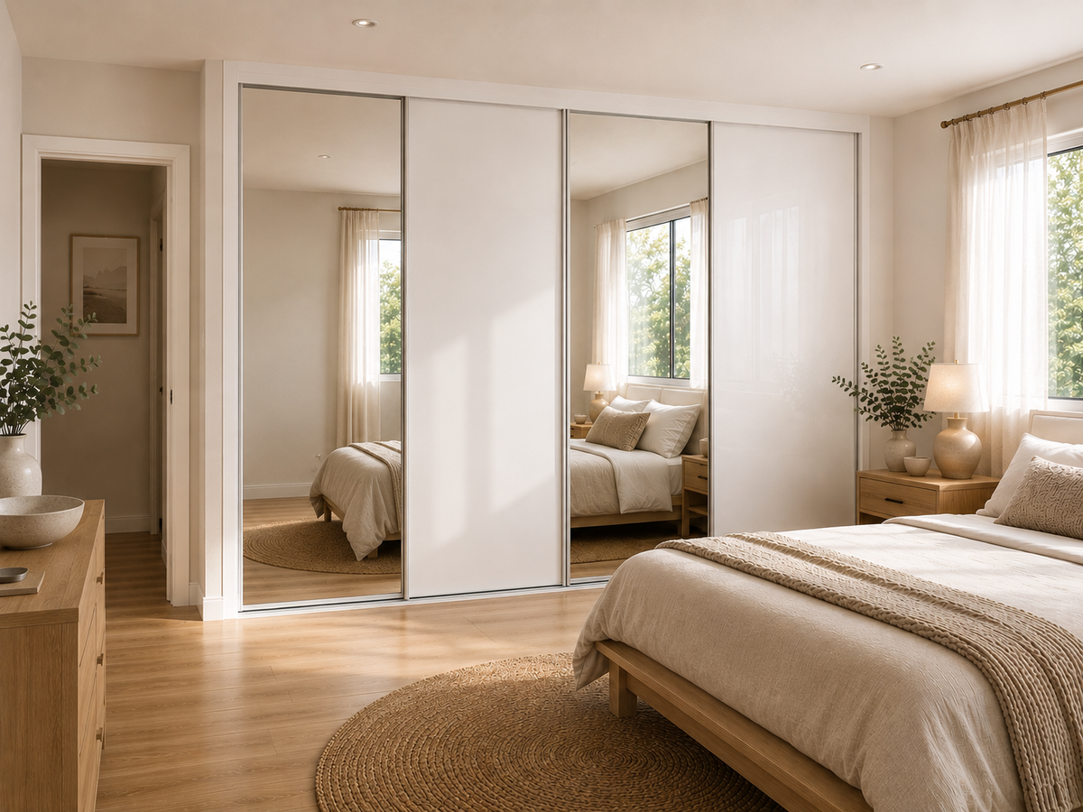Standard Framed Sliding Wardrobe Doors — Mirror / White Vinyl