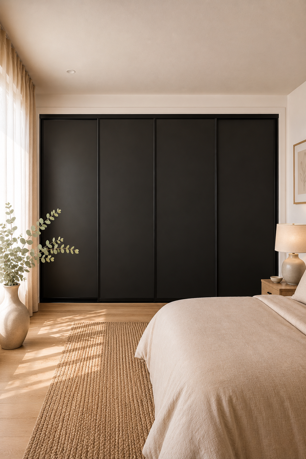 Standard Framed Sliding Wardrobe Doors — Black Vinyl