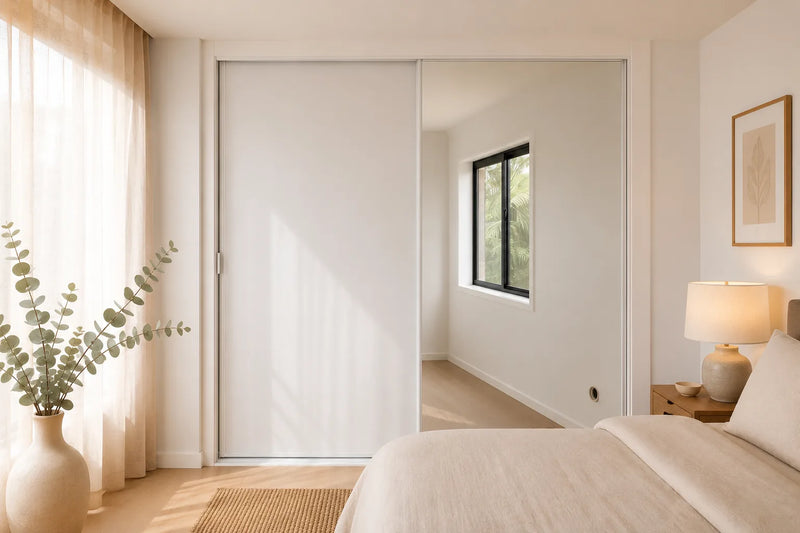 Standard Framed Sliding Wardrobe Doors — Mirror / White Vinyl