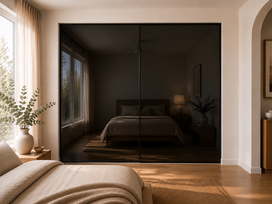 Frameless Sliding Wardrobe Doors — Black Glass