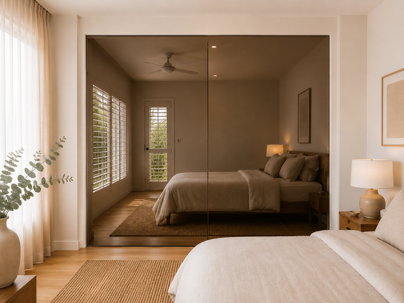 Frameless Sliding Wardrobe Doors — Bronze Glass