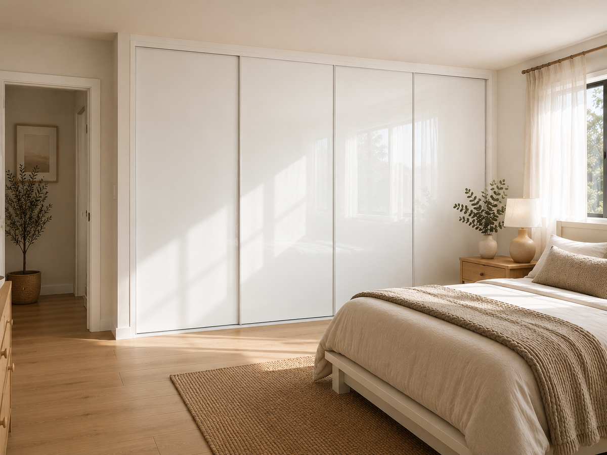 Standard Framed Sliding Wardrobe Doors — Super White Glass