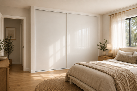 Standard Framed Sliding Wardrobe Doors — Super White Glass