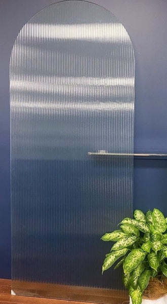 Arched Top Fluted, Narrow Reed Frameless Shower Screen Fixed Panel 10mm, Walk In.