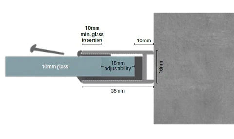 Gun Metal Grey Fixed Frameless Shower Screen Panel with extended Dry Glaze U Channels