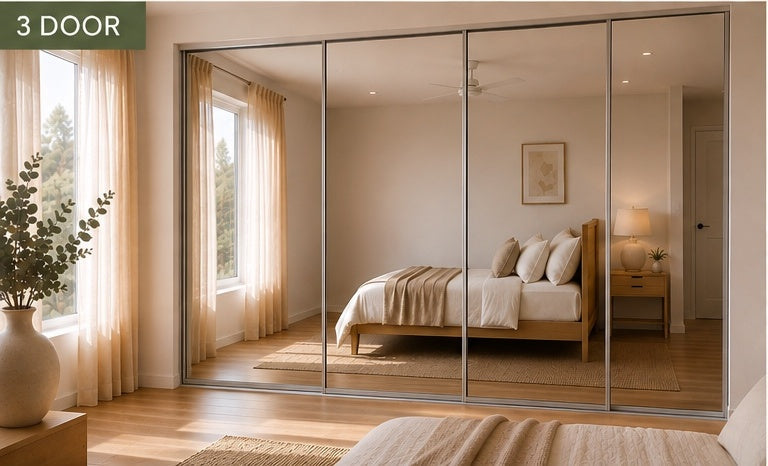 3 door standard framed mirror sliding wardrobe doors - widths up to 3600mm