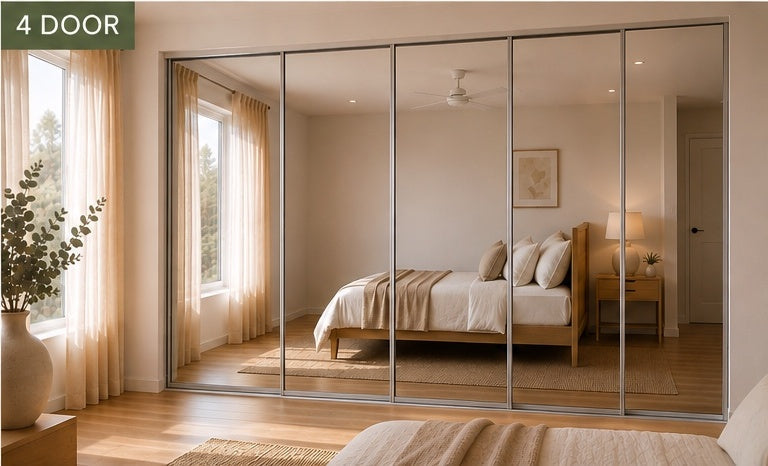 4 door standard framed mirror sliding wardrobe doors - widths up to 4800mm