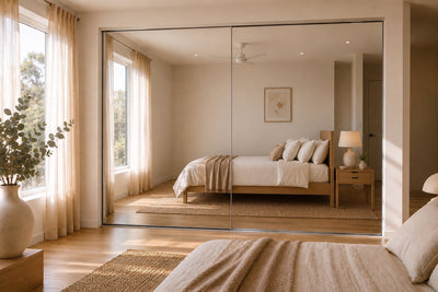 Frameless sliding wardrobe doors in mirror finish, 2 door configuration